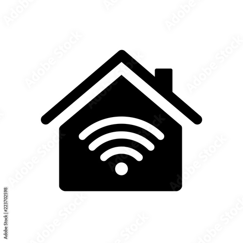 House and wi-fi sign icon. Smart home with connected devices or home wi-fi. Vector Illustration