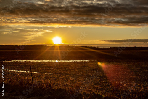 Obraz na płótnie Frozen Christmas Day Sunset over a Farmers Field. w salonie