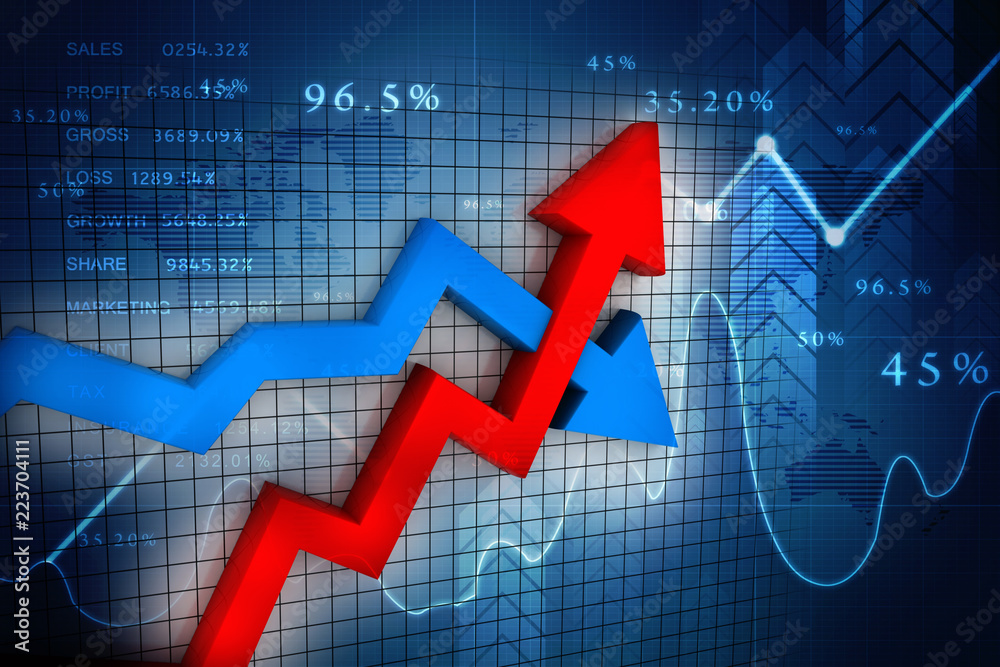 3d illustration inflation and deflation graph 3d illustration inflation and deflation graph