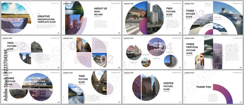 Minimal presentations design, portfolio vector templates with circle elements on white background. Multipurpose template for presentation slide, flyer leaflet, brochure cover, report, marketing.