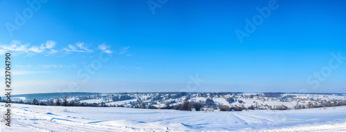 Amazing panorama of the Ukrainian village in western Ukraine in winter