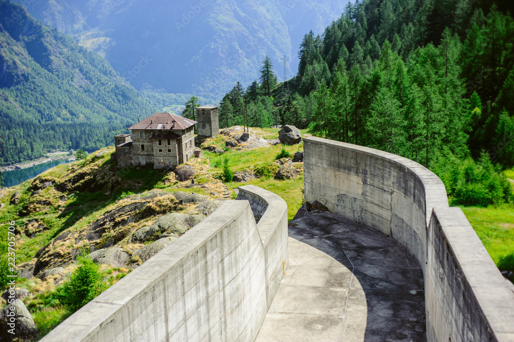 Dam on Campliccioli Lake in Valle Antrona, Piedmont, Italy Dam on Campliccioli Lake in Valle Antrona, Piedmont, Italy