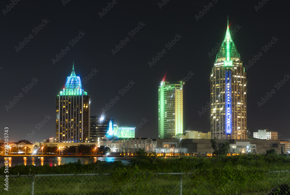 Night Falls on the Buildings and Architecture of Mobile Alabama