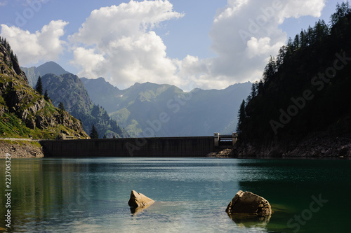 Dam on Campliccioli Lake in Valle Antrona, Piedmont, Italy photo