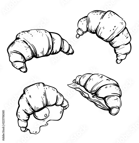 French croissants illustration. Black and white sketch.
