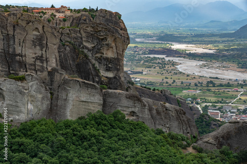 Monastery of St. Steven, Meteora, Greece with view of Kalambaka