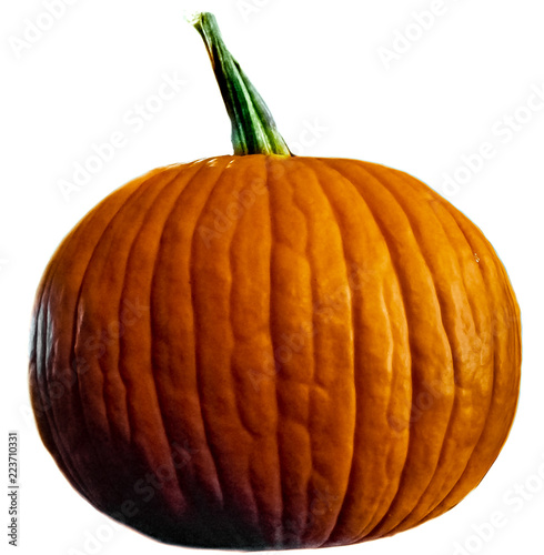 Obraz na płótnie A perfect pumpkin with a round shape and green stem on a white background. w salonie