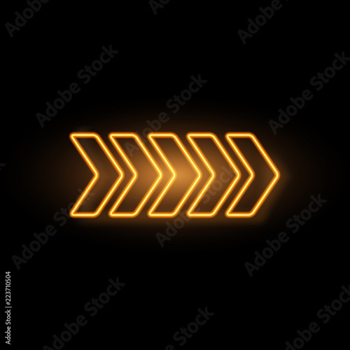 Yellow neon arrow with glowing effect, vector illustration