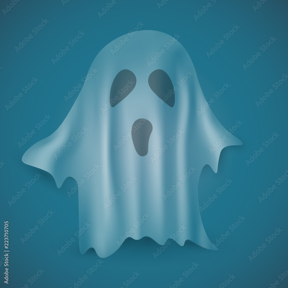 Transparent ghost on a blue background. Vector illustration Transparent ghost on a blue background. Vector illustration