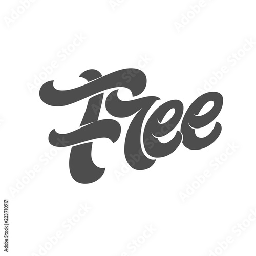 FREE typography on white isolated background. Template for design logos, signs and stickers. Vector illustration. Modern brush calligraphy. Template for phrases delivery, sugar, lactose, wi-fi, wild.