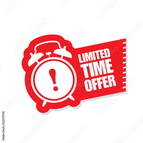 Limited time offer sticker - ringing alarm clock, sale symbol