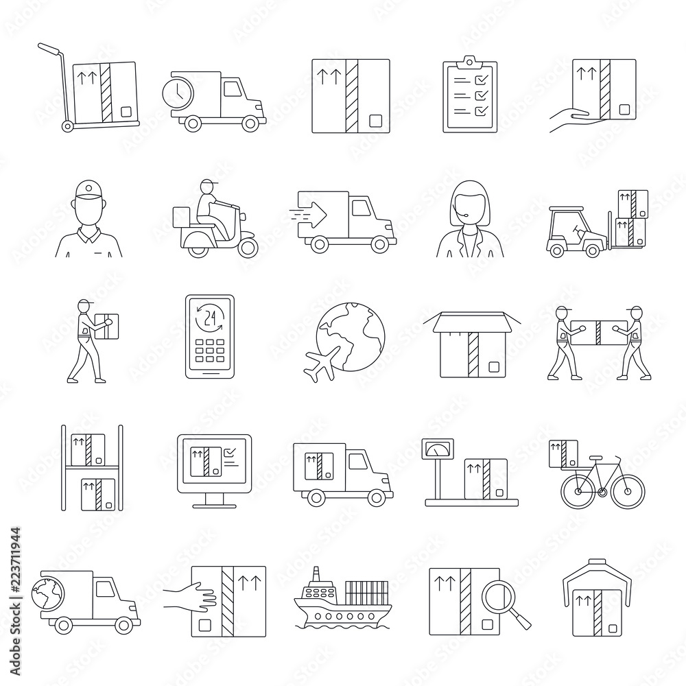 Delivery icons set, outline style Delivery icons set, outline style