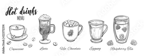 Hot drinks menu design elements. Coffee  Tea