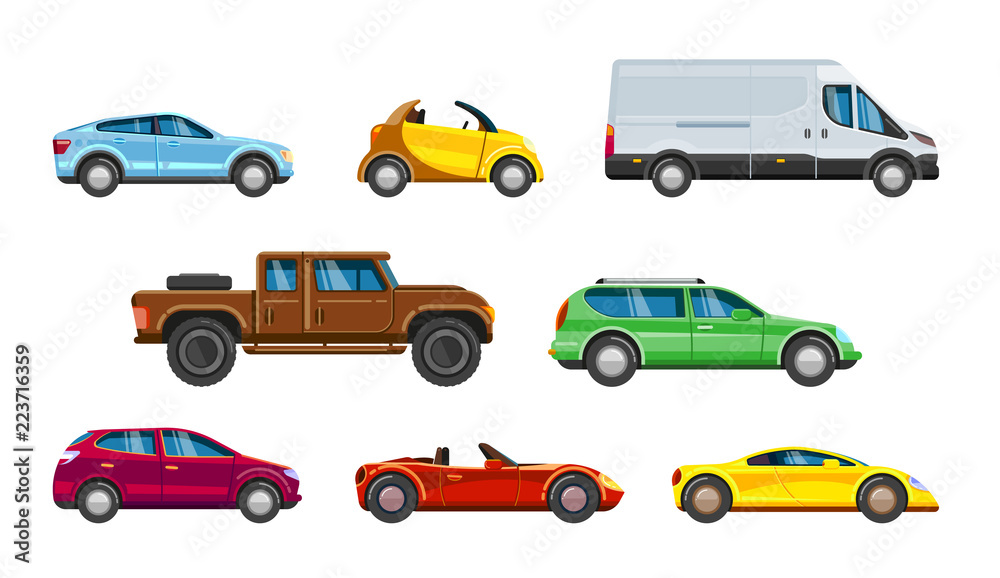Vehicle collection. Urban transportation in city auto