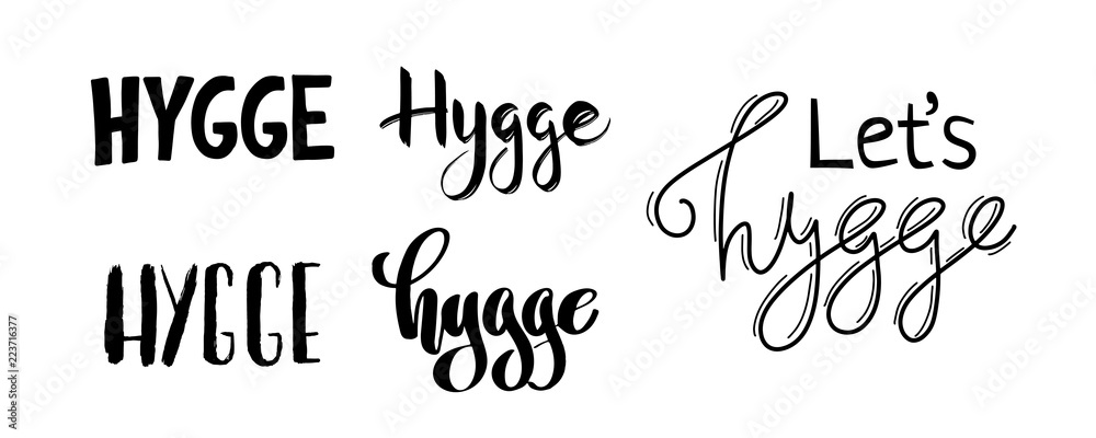 Hygge hand drawn lettering for hygge lifestyle poster, banner, logo, icon, greeting card, promo. Danish happieness, vector illustration, modern calligraphy. Danish living concept
