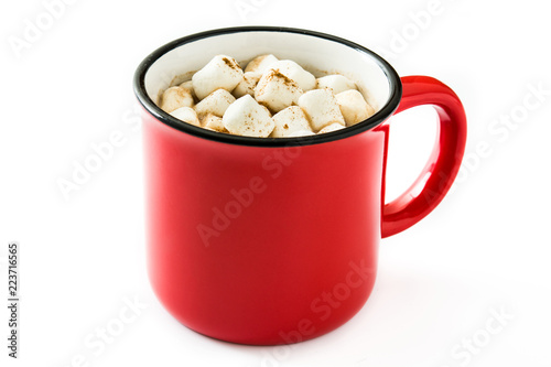 Christmas cocoa with marshmallow in mug isolated on white background