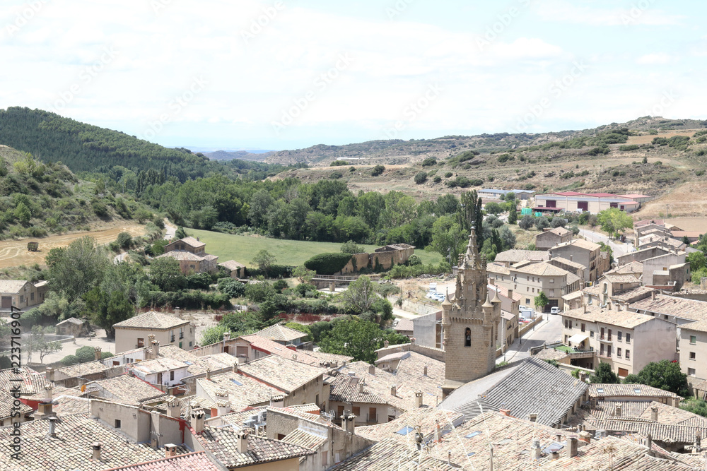 A landscape of Uncastillo, a small rural town in the Pre-Pyrenees in the Aragon region, in Spain