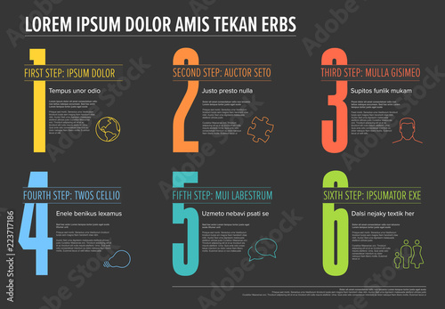 Six steps progress template with nice typography