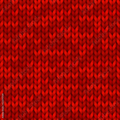 Traditional seamless knitted red pattern. Christmas and New Year design background with a place for text. Vector seamless pattern.