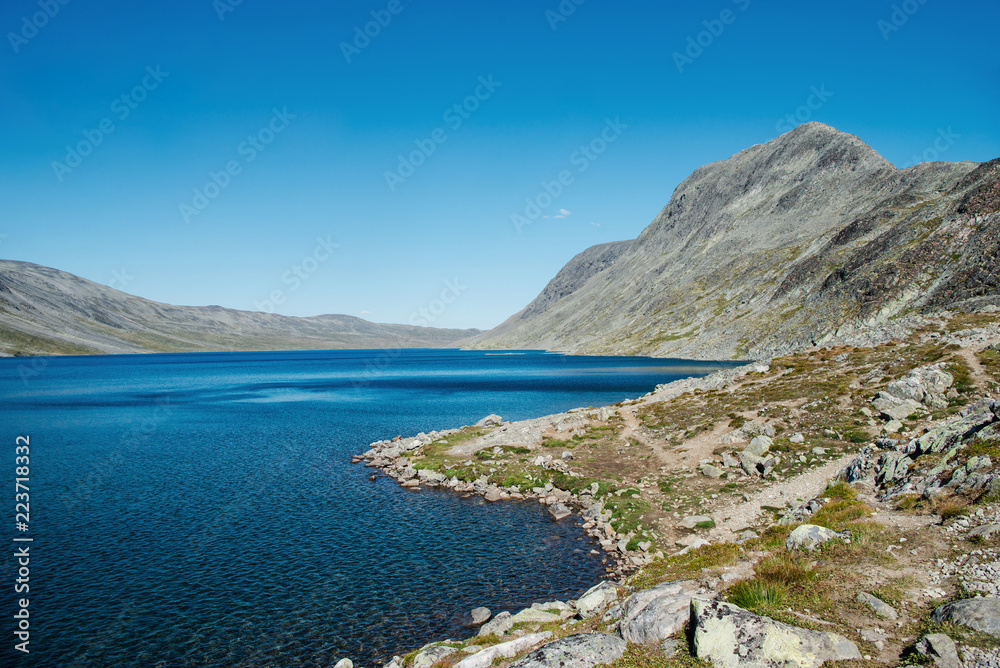 landscape with Gjende lake, Besseggen ridge, Jotunheimen National Park, Norway