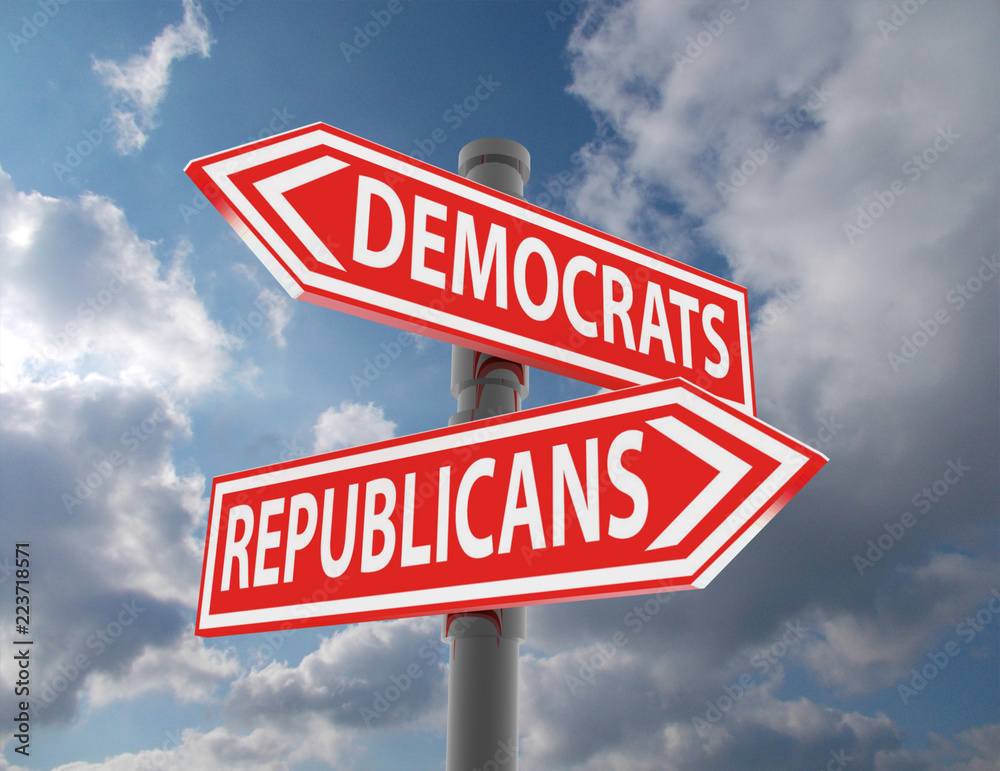 Fototapeta premium two road signs - democrats or republicans choice