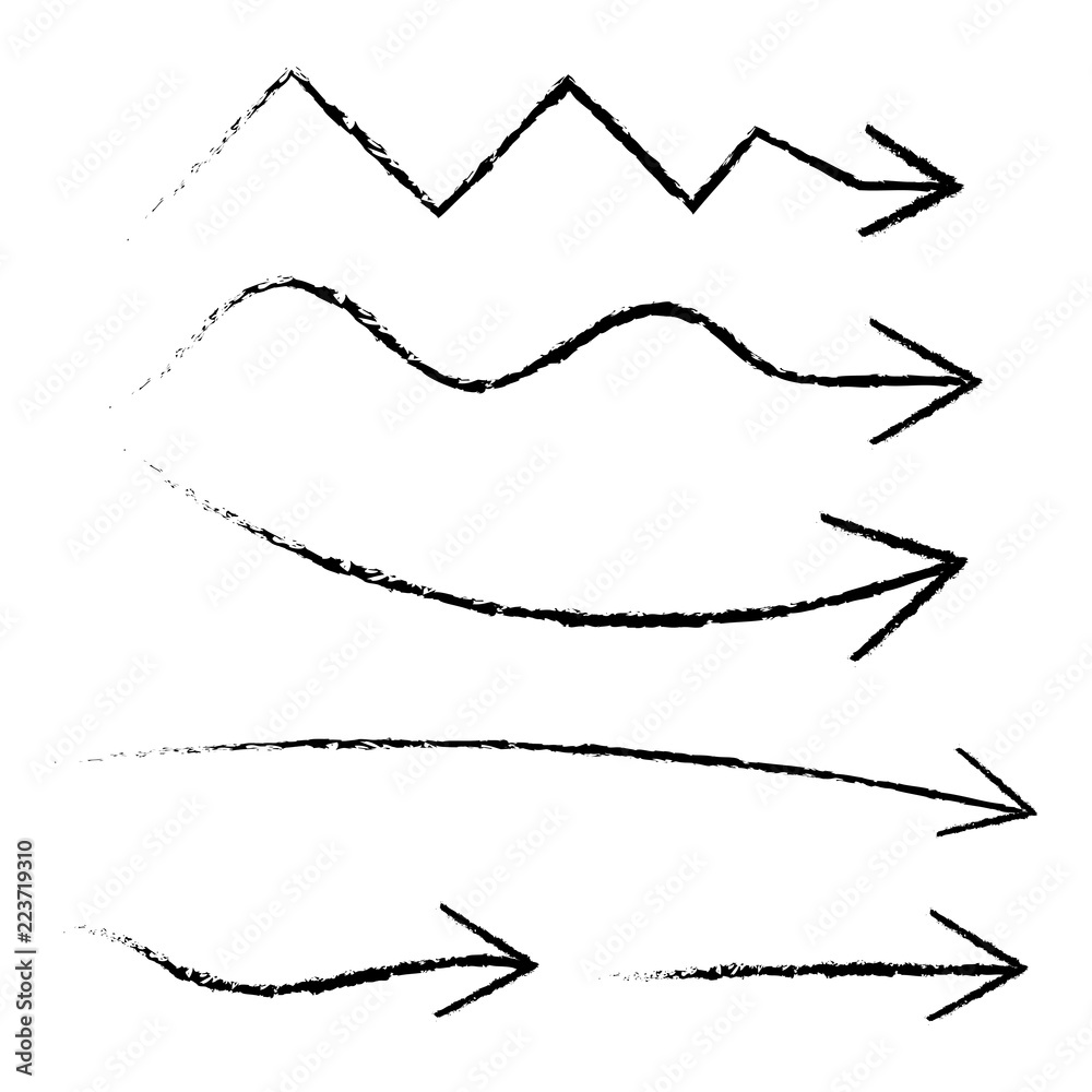 Set of hand drawn arrows to right. Vector illustration