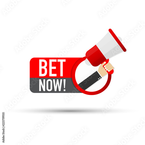 Hand Holding Megaphone with Bet now! Vector illustration.