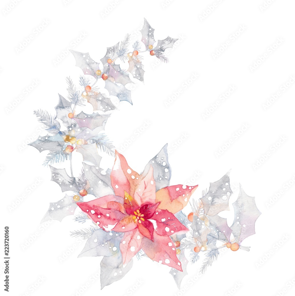 クリスマスリース 半月 ポインセチアと柊 Stock イラスト Adobe Stock