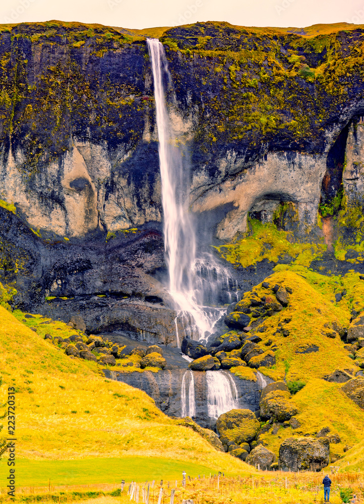 Fototapeta premium Foss a Sidu, Southern Iceland,The Foss á Sidu is a 82-meter high waterfall in Südisland 