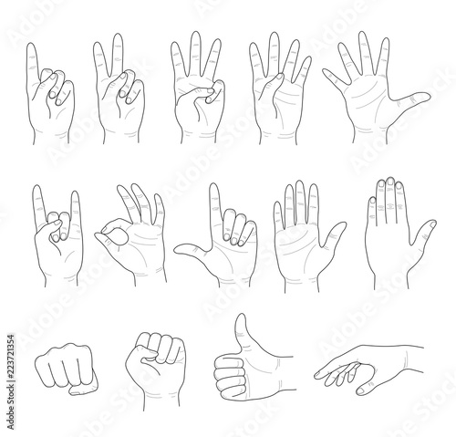 Hand collection. Isolated contour on  white background