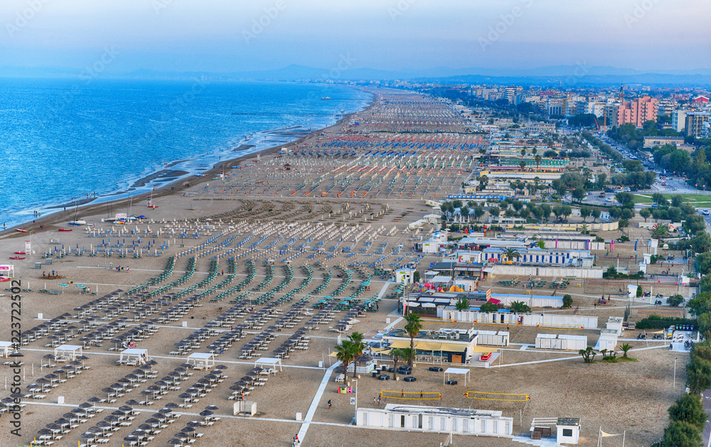 Aerial view of Rimini beach. Summer vacation concept