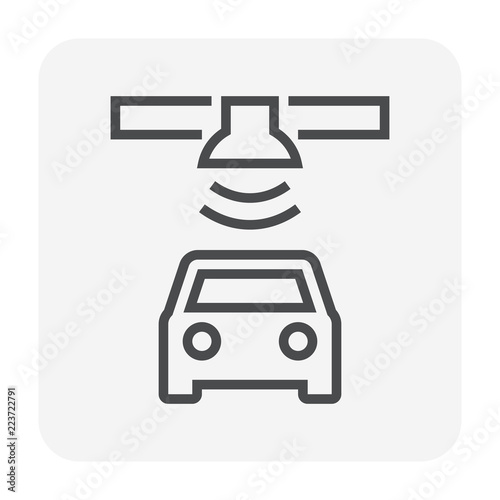 Gps tracking vector icon consist of satellite and car. Vehicle tracking system for safety, live online location on map, control driverless on app devices i.e. locator, tracker, mobile phone, computer.