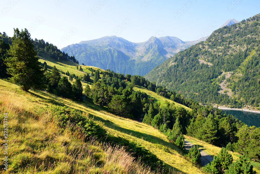 Beautiful mountain landscape in Neouvielle national nature reserve, French Pyrenees.
