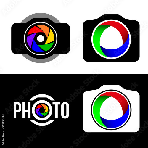 Abstract camera. Colorful shutter vector icon set.