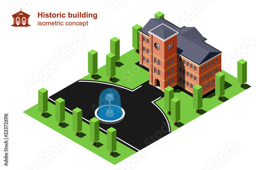 Historical building isometric vector illustration.