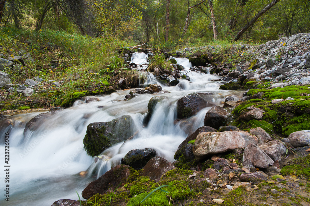 waterfall in forest mountain slow