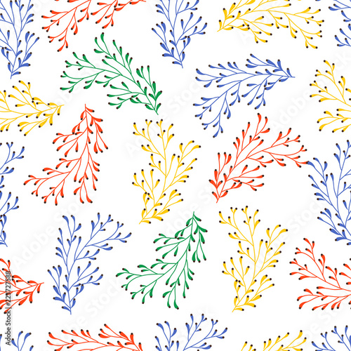 Seamless vector abstract pattern with multicolor floral ornament leafs