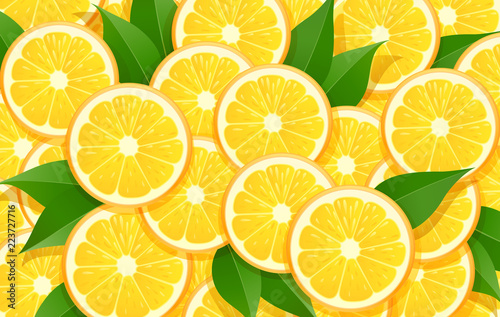 Orange and leaf. Citrus pattern. Tropical fruit background.