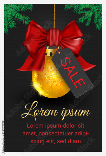 Christmas gray background with Christmas tree Happy New Year For Wishing card,greeting cardsred and ornaments in red gold ribbons and gift boxes black friday Promotion Vector photo