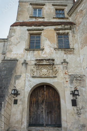 Fragment of the entrance tower. Renaissance castle. Ukraine