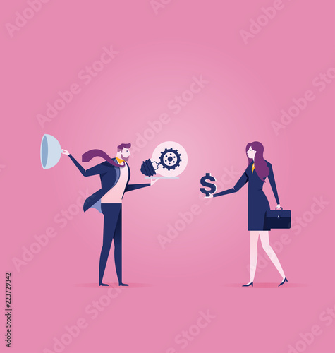 Businessman sells the idea for money to businesswoman - Business concept vector