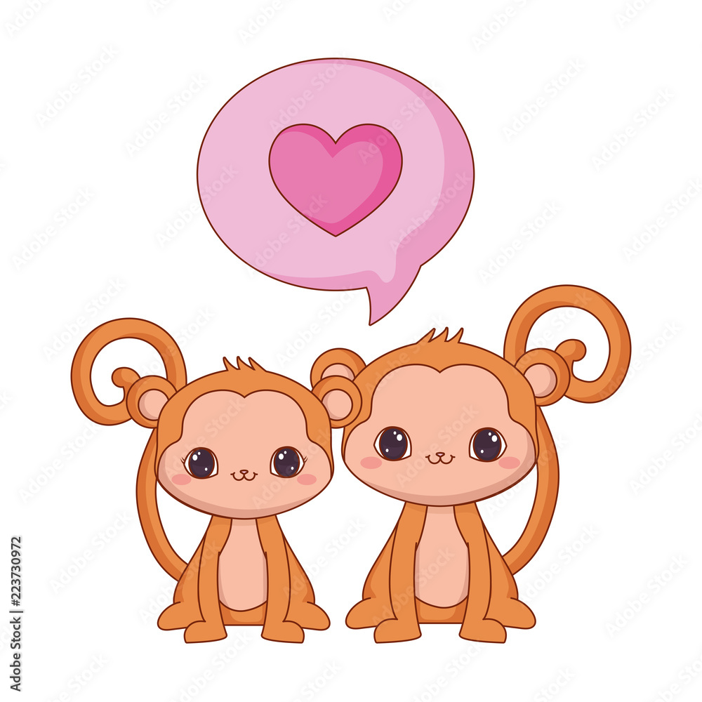 cute couple monkeys love speech bubble cute couple monkeys love speech bubble