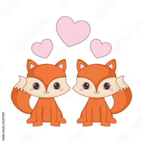 cute couple fox sitting love hearts romantic