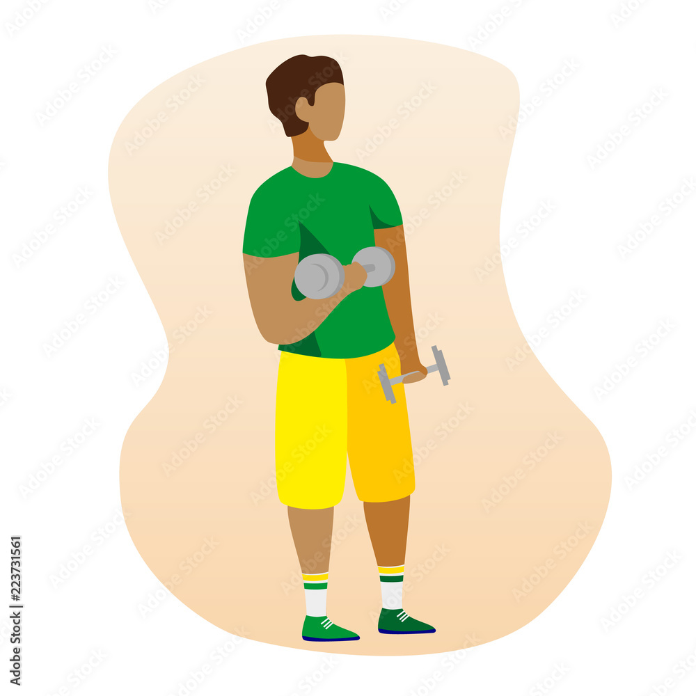 Man With Dumbbells . Flat illustration. Fitness Vector