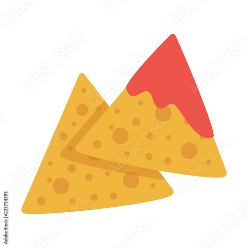 Tasty nachos with sauce isolated on white background