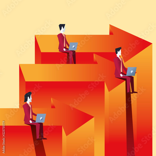 businessmen team working with laptops on arrows