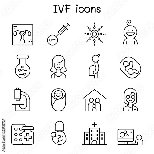 IVF, In Vitro Fertilization icon set in thin line style