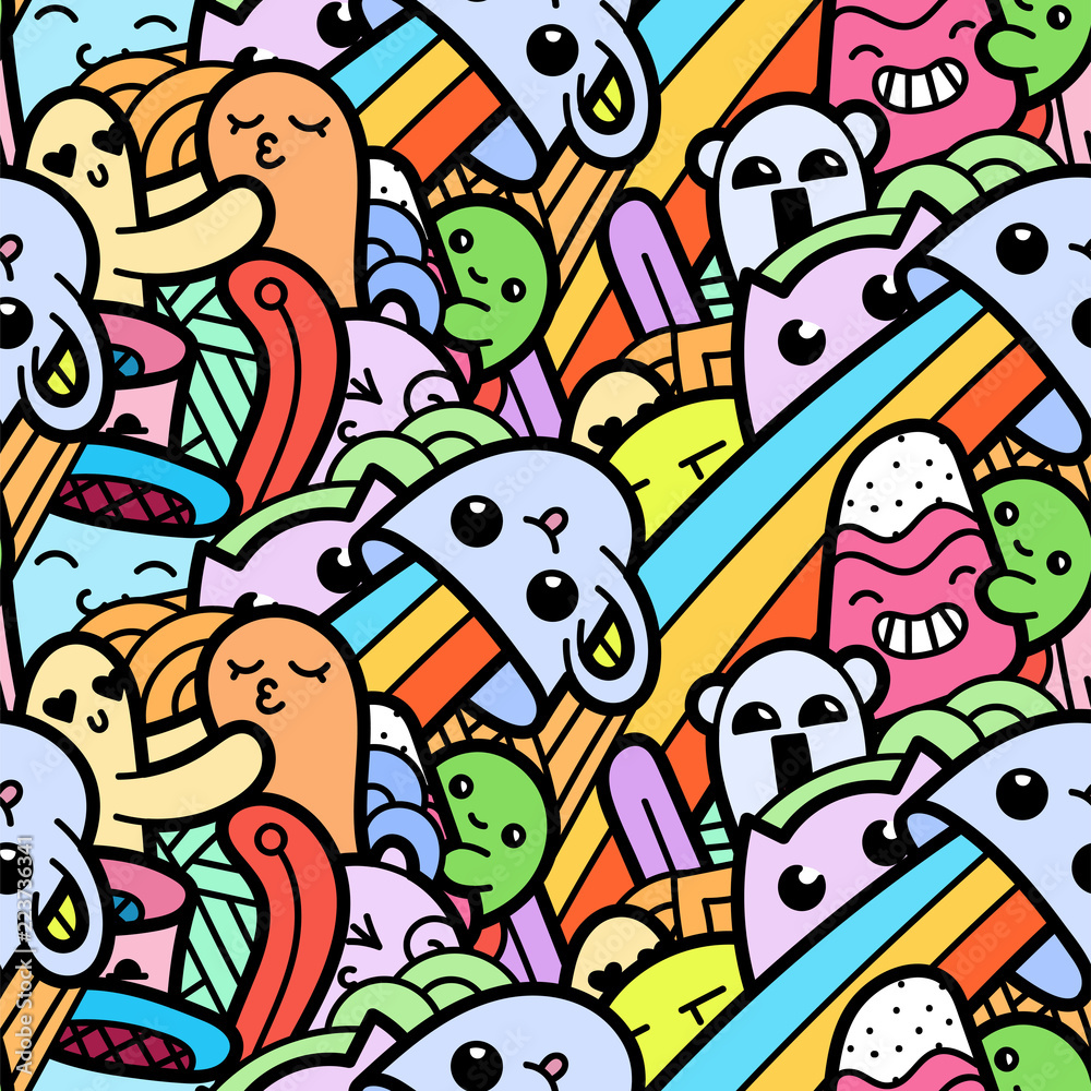 Fototapeta Zabawny doodle potwory wzór do wydruków, wzorów i kolorowanek