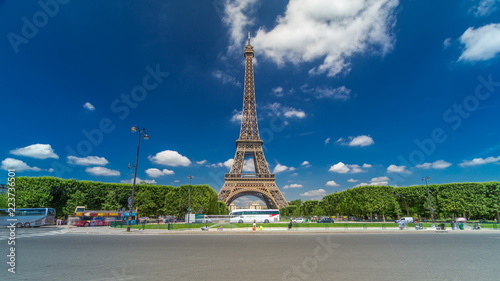 Eiffel Tower on Champs de Mars in Paris timelapse hyperlapse, France