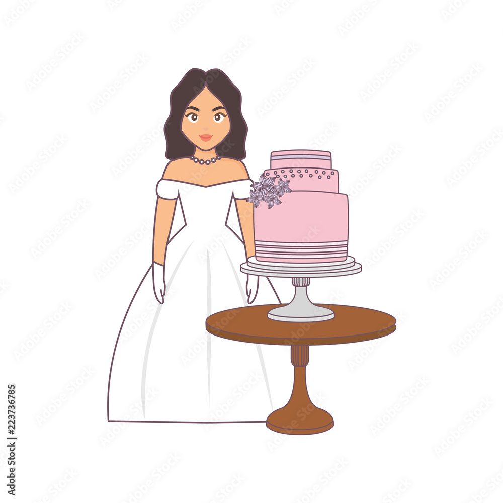 beautiful wedding bride with cake in the table beautiful wedding bride with cake in the table